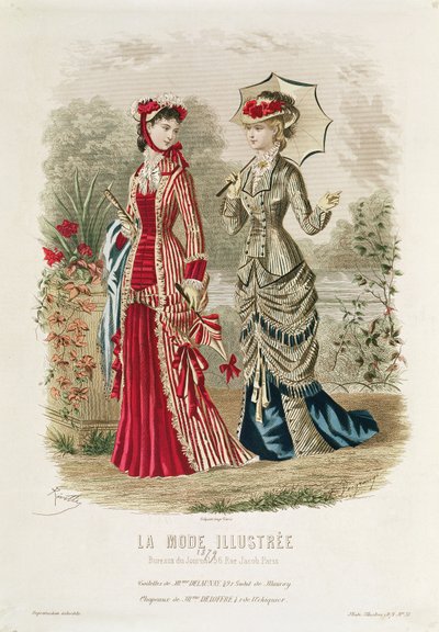 Fashion Plate Showing Hats and Dresses, illustration from 